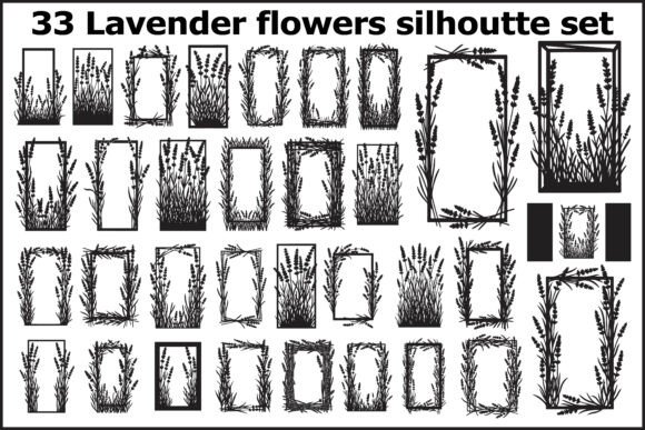 Download 33 Lavender Flowers Silhouette Frame Set - Silhouette frame Collection