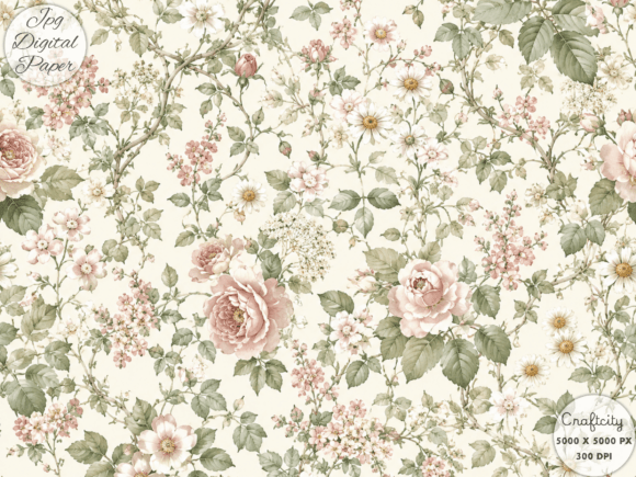 Download Vintage Botanical Rose Pattern, Cottage - Rose pattern Collection