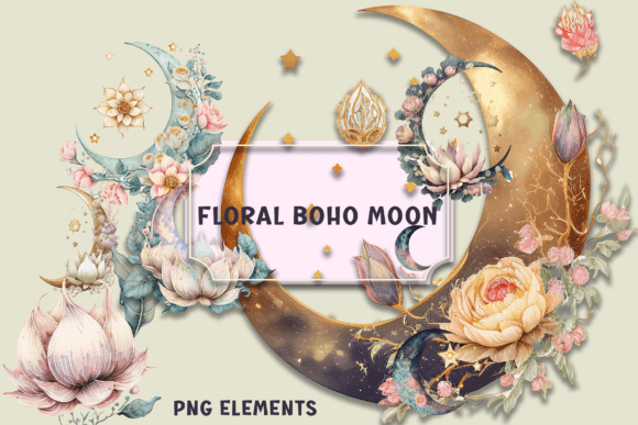 Download Watercolor Floral Boho Moon Clip Art - Boho moon Collection