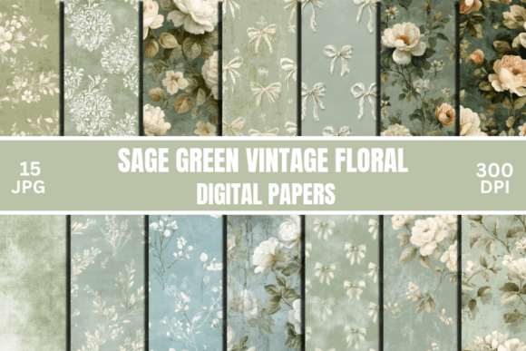 Download Sage Green Vintage Floral Rose Pattern - Rose pattern Collection